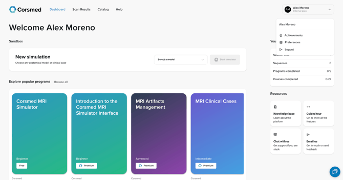 Learner dashboard, dropdown-1